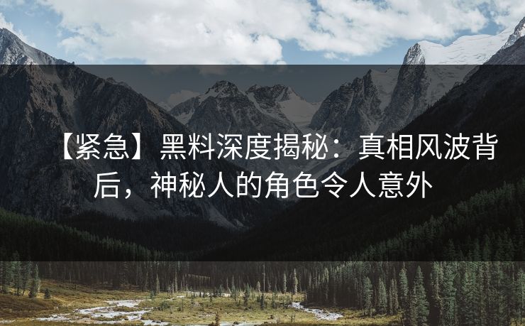 【紧急】黑料深度揭秘：真相风波背后，神秘人的角色令人意外